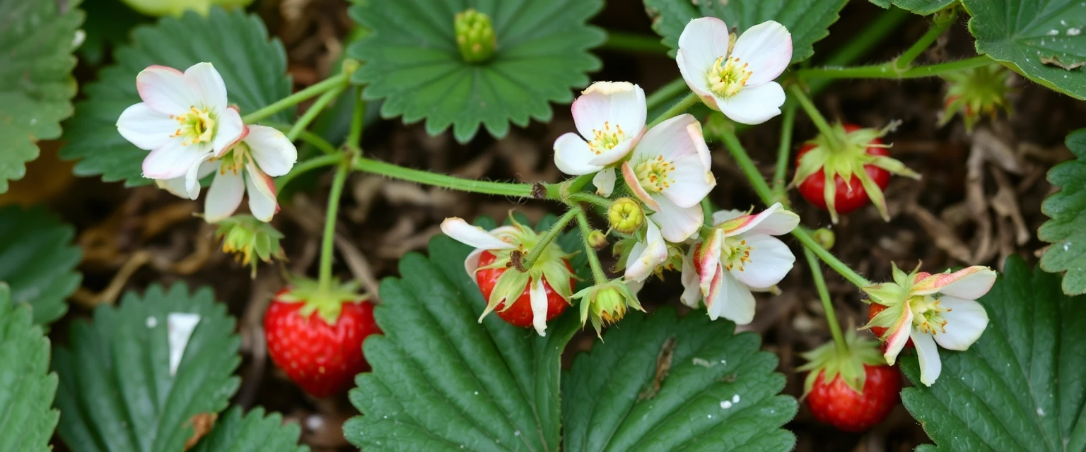 Flores de fresa cortadas y caídas debido al daño del picudo